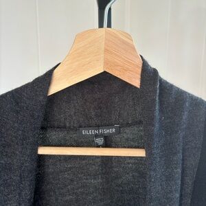 EILEEN FISHER Cardigan Merino Wool Colorblock Open Front Black Sweater Women’s S